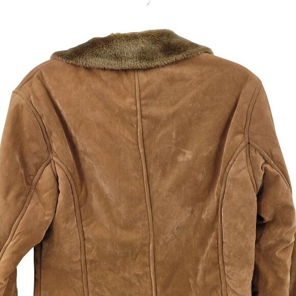 Vtg Oscar Piel Faux Suede Jacket Camel Faux Fur Lining Button Up S Boho Hippie - Picture 8 of 10